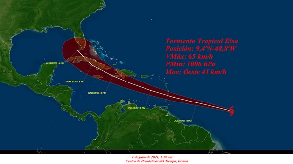 Aviso de ciclón tropical no. 4, Tormenta tropical Elsa se intensifica ligeramente en su rumbo hacia las Antillas Menores
