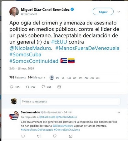 Rechaza Díaz-Canel declaraciones de exmilitar estadounidense sobre opción de asesinar a Maduro