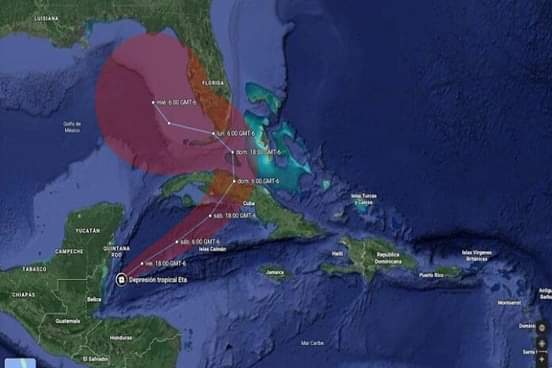 Depresión tropical Eta inclina su rumbo al este nordeste