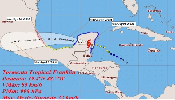 Se debilita tormenta Franklin en la Península de Yucatán