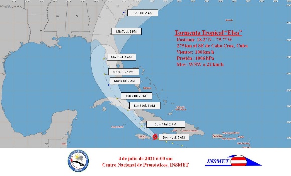 Aviso de Ciclón Tropical No. 13. Tormenta Tropical Elsa con poco cambio en las últimas horas
