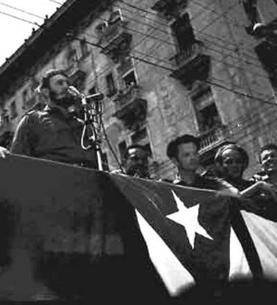 Fidel Castro tlaking to the people.