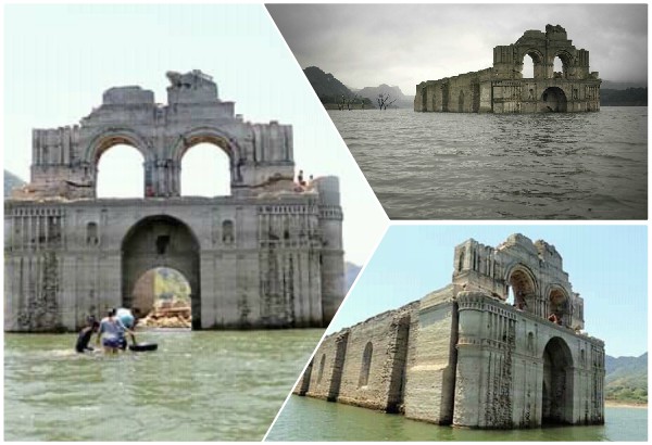 Sequía hace emerger templo de 400 años en un embalse mexicano
