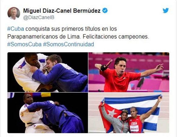 Díaz-Canel felicita a deportistas cubanos en Juegos Parapanamericanos