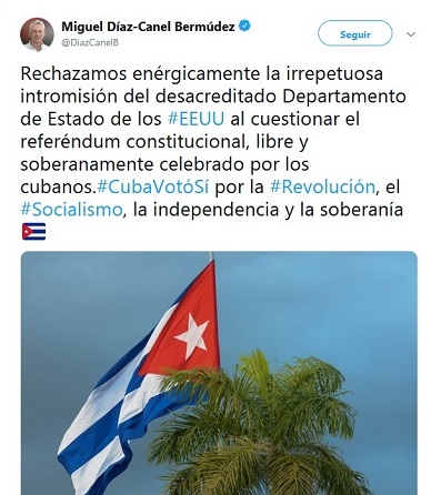Díaz-Canel: EE.UU. no tiene moral para cuestionar referéndum constitucional en Cuba
