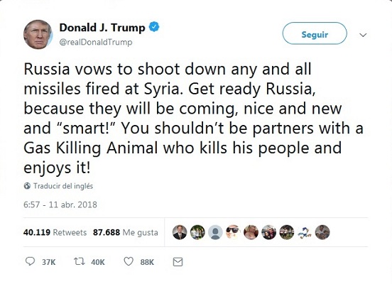 Trump advierte a Rusia sobre lanzamiento de misiles en Siria
