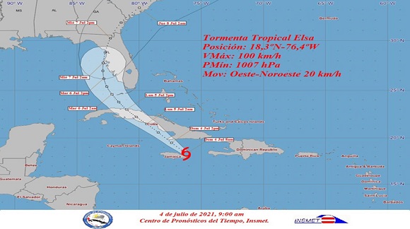 Aviso de ciclón tropical No. 14 Tormenta tropical Elsa en los mares al nordeste de Jamaica