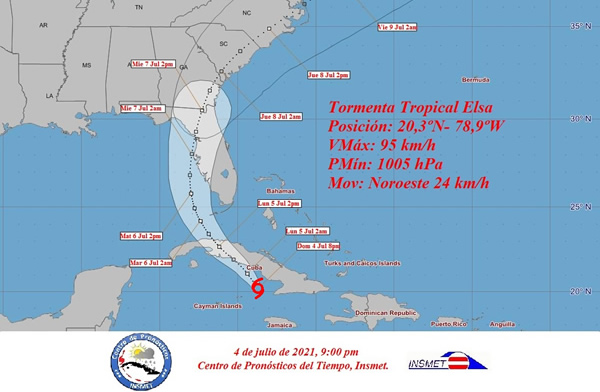 Aviso de ciclón tropical No. 18. Elsa se aproxima al sur de la región central
