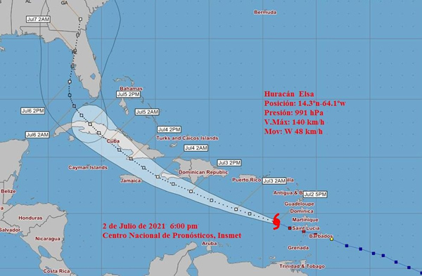 Aviso de ciclón tropical # 7: Elsa se debilita ligeramente y continúa moviéndose rápido al oeste noroeste
