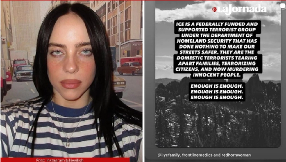 Billie Eilish condena al ICE en Instagram: Lo tilda de “grupo terrorista” que “asesina a personas inocentes”