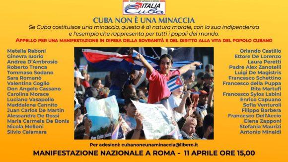 Cuba no es una amenaza: Asociación Italia-Cuba llama a protesta en Roma