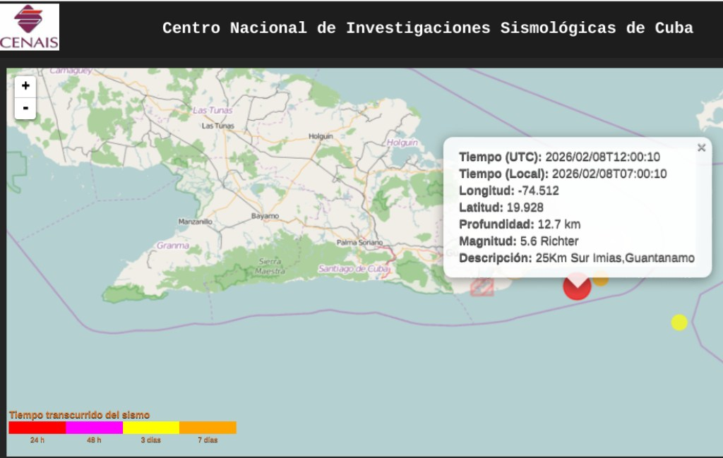 Fuerte sismo perceptible con epicentro en Guantánamo