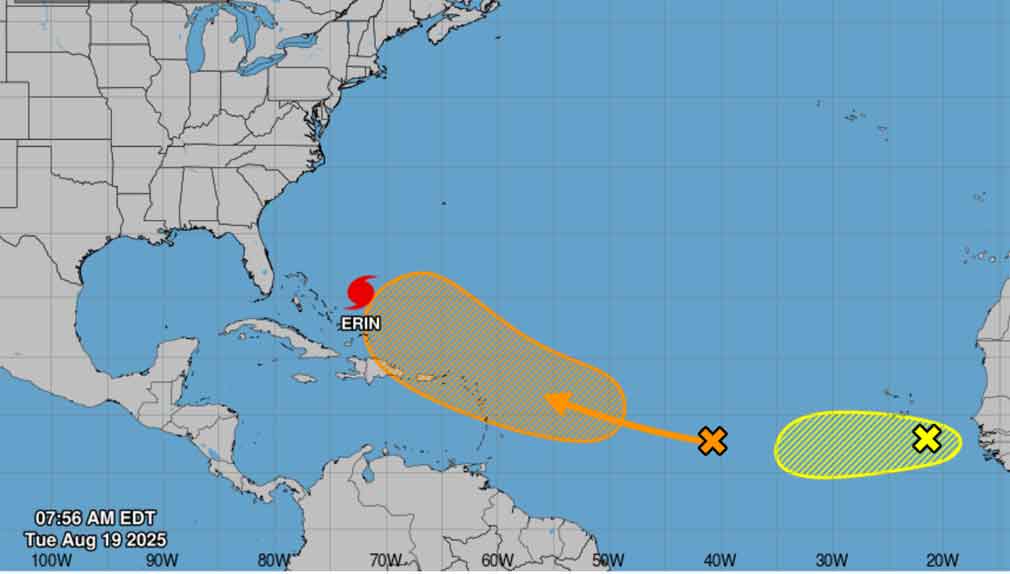 Huracán Erin avanza hacia el este de Bahamas