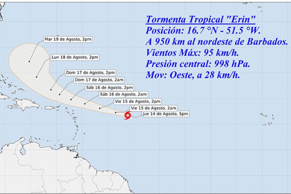 Erin se convierte en el primer huracán de la temporada ciclónica
