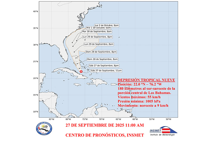 Se forma la depresión tropical nueve al norte del oriente cubano