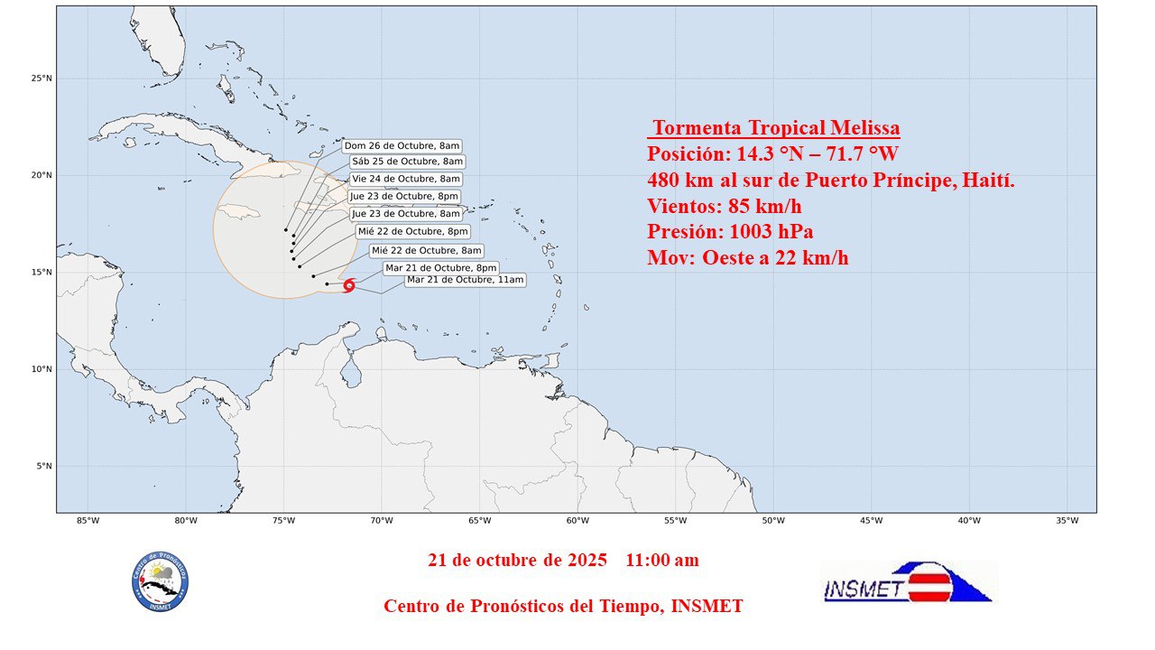 Se forma la tormenta tropical Melissa en el mar Caribe