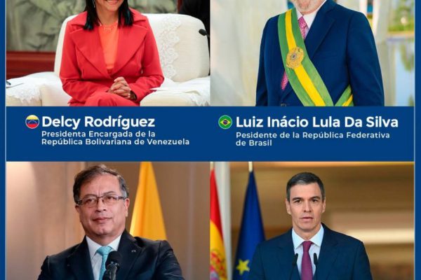 Delcy Rodríguez dialoga con mandatarios de Brasil, Colombia y España