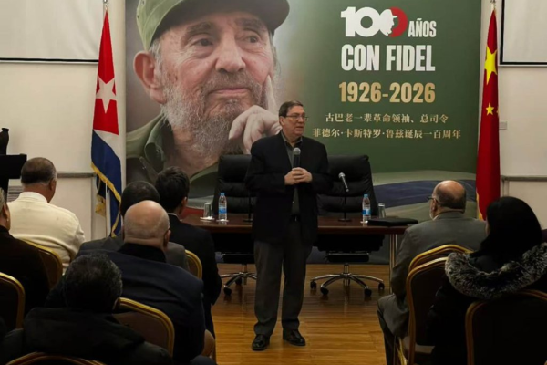 Canciller cubano dialoga con miembros de Misión Estatal en China