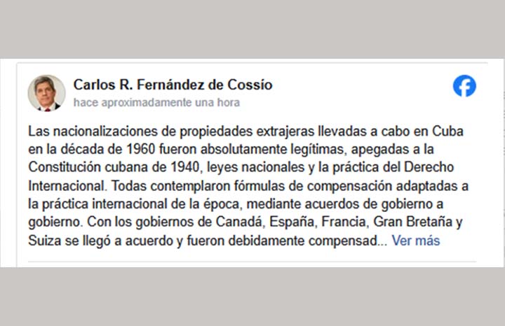 Destacan en Cuba legalidad del proceso de nacionalización